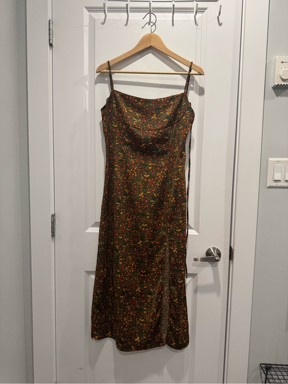 Urban Outfitters Olive Slip Midi with Tiny Red and Yellow Floral Print